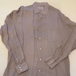 Hartford 100% Linen Button Down Shirt Beige Tan XL Made in Morocco